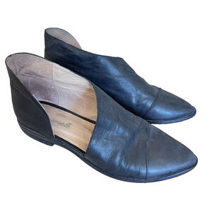 Free People Royale Flats Black Leather Pointed D'Orsay Slip On Shoes